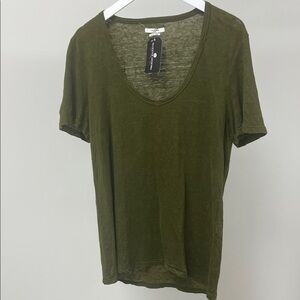 Isabel Marant Olive Green V-Neck Women's Tee